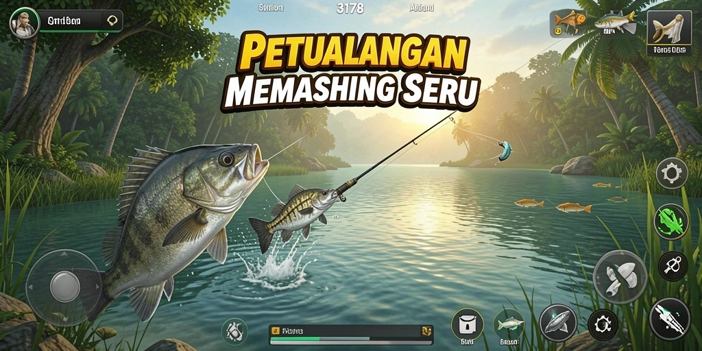 Screenshot gameplay 3178 menampilkan aksi memancing yang mendebarkan.