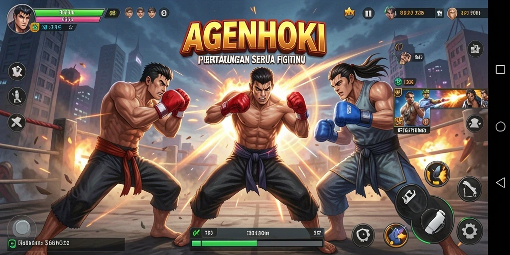 Tampilan gameplay seru AGENHOKI dengan pertarungan mendebarkan.