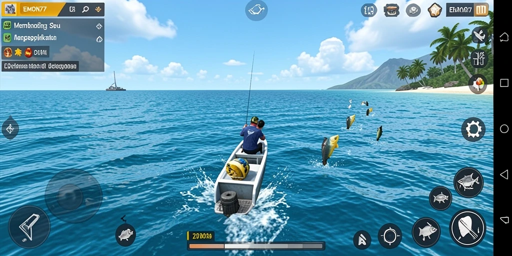 Tampilan gameplay seru di EMON77 saat memancing ikan besar.