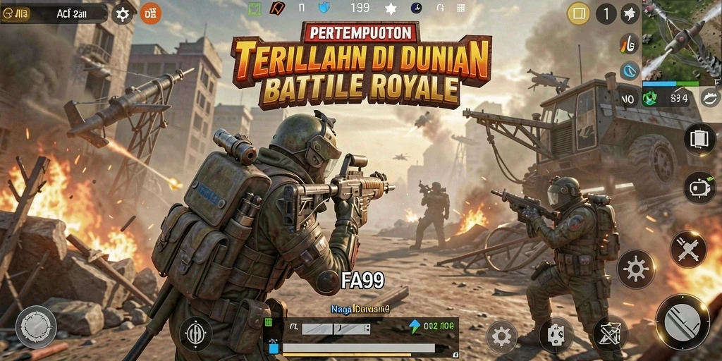 Menampilkan aksi seru dalam pertempuran Battle Royale di FA99.