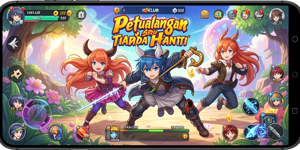 Tampilan gameplay seru dari IDKLUB yang menampilkan karakter Anime ikonik.