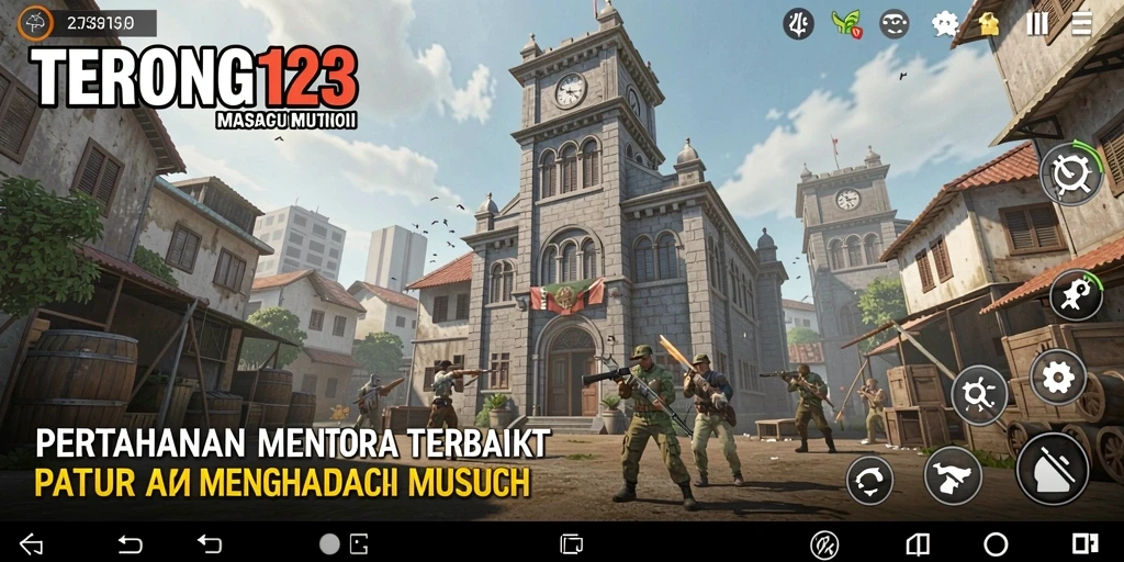 Screenshot gameplay TERONG123 yang menampilkan menara pertahanan yang megah.